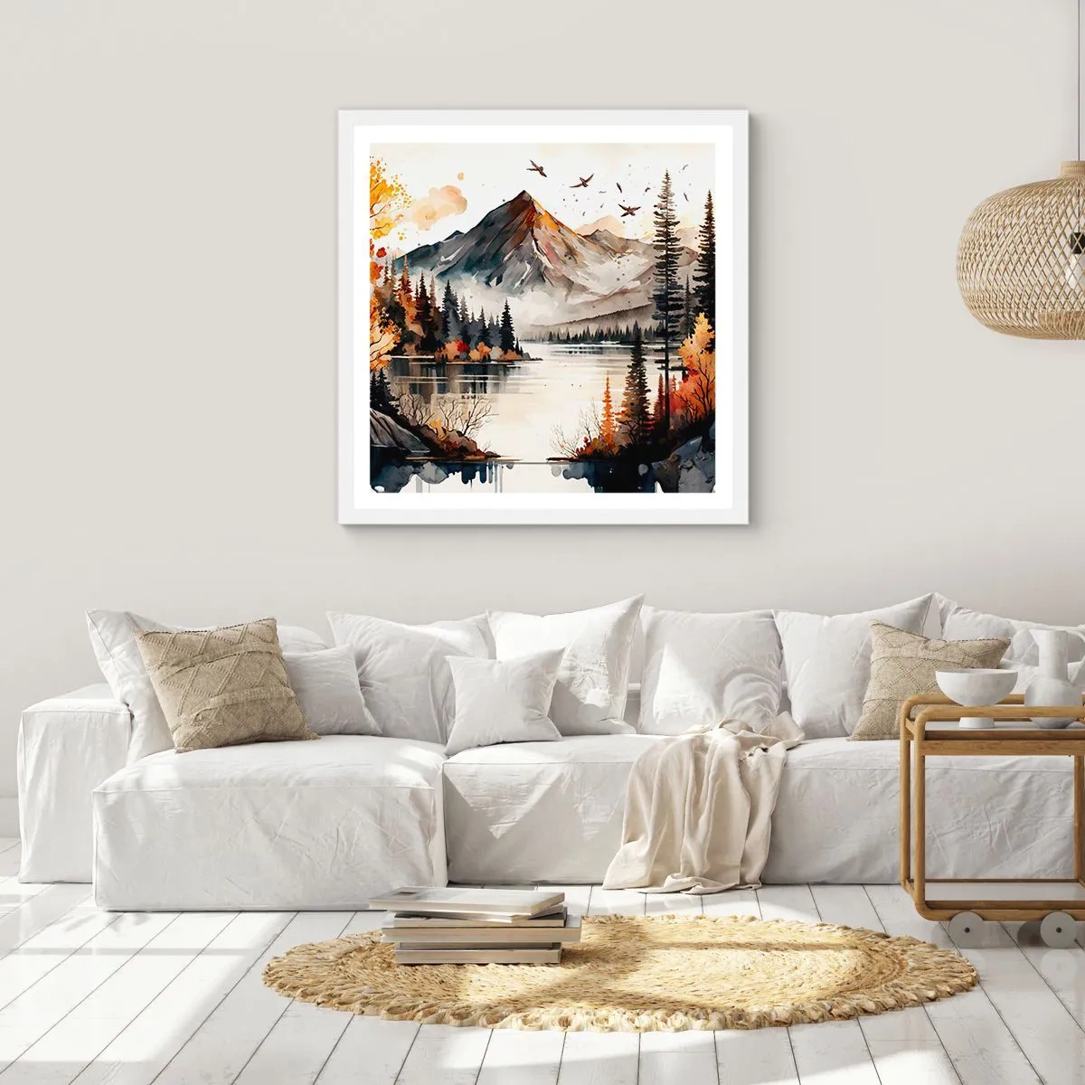 Poster in white frmae - Golden Autumn in the Mountains - 40x40 cm