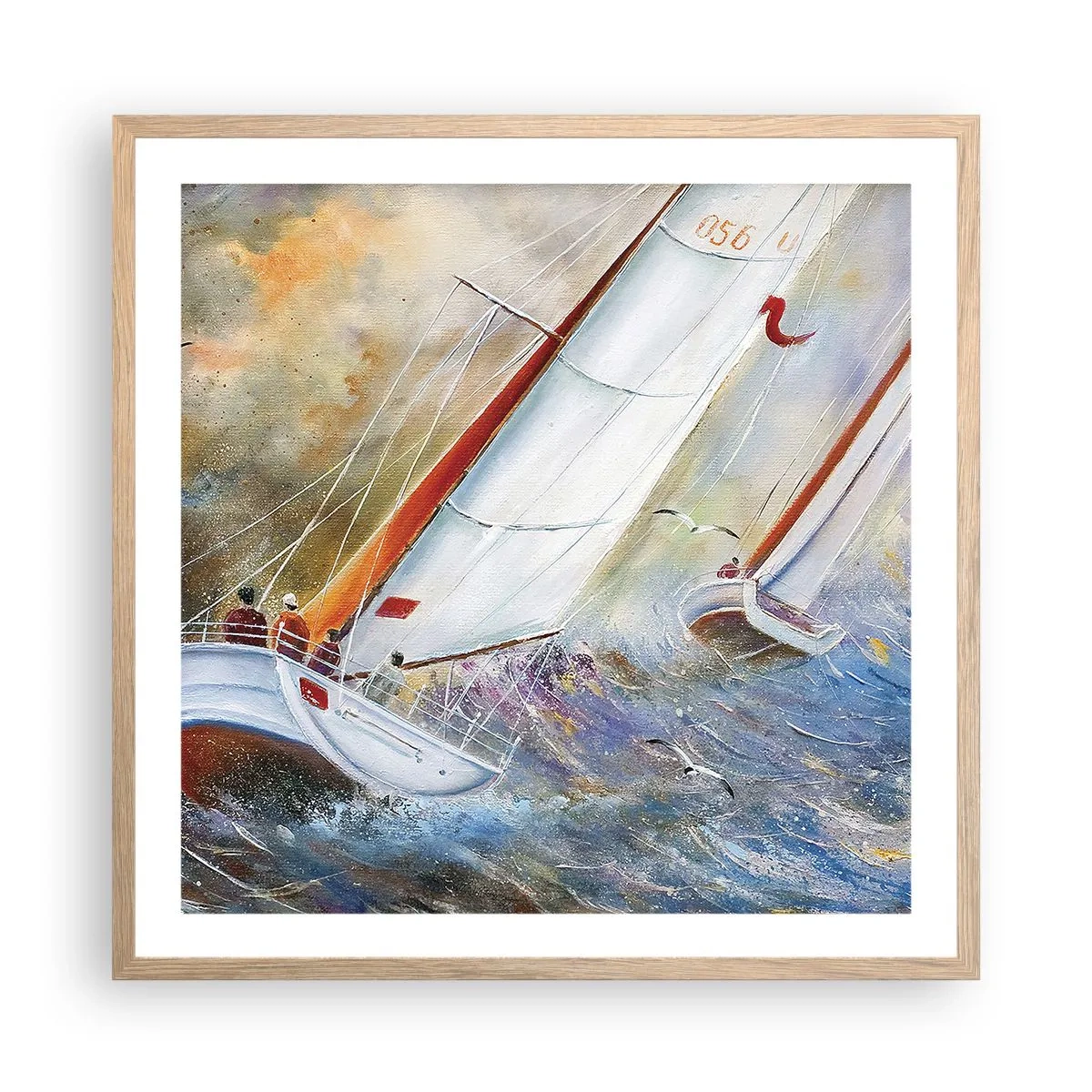 Poster in light oak frame - Running on the Waves - 60x60 cm