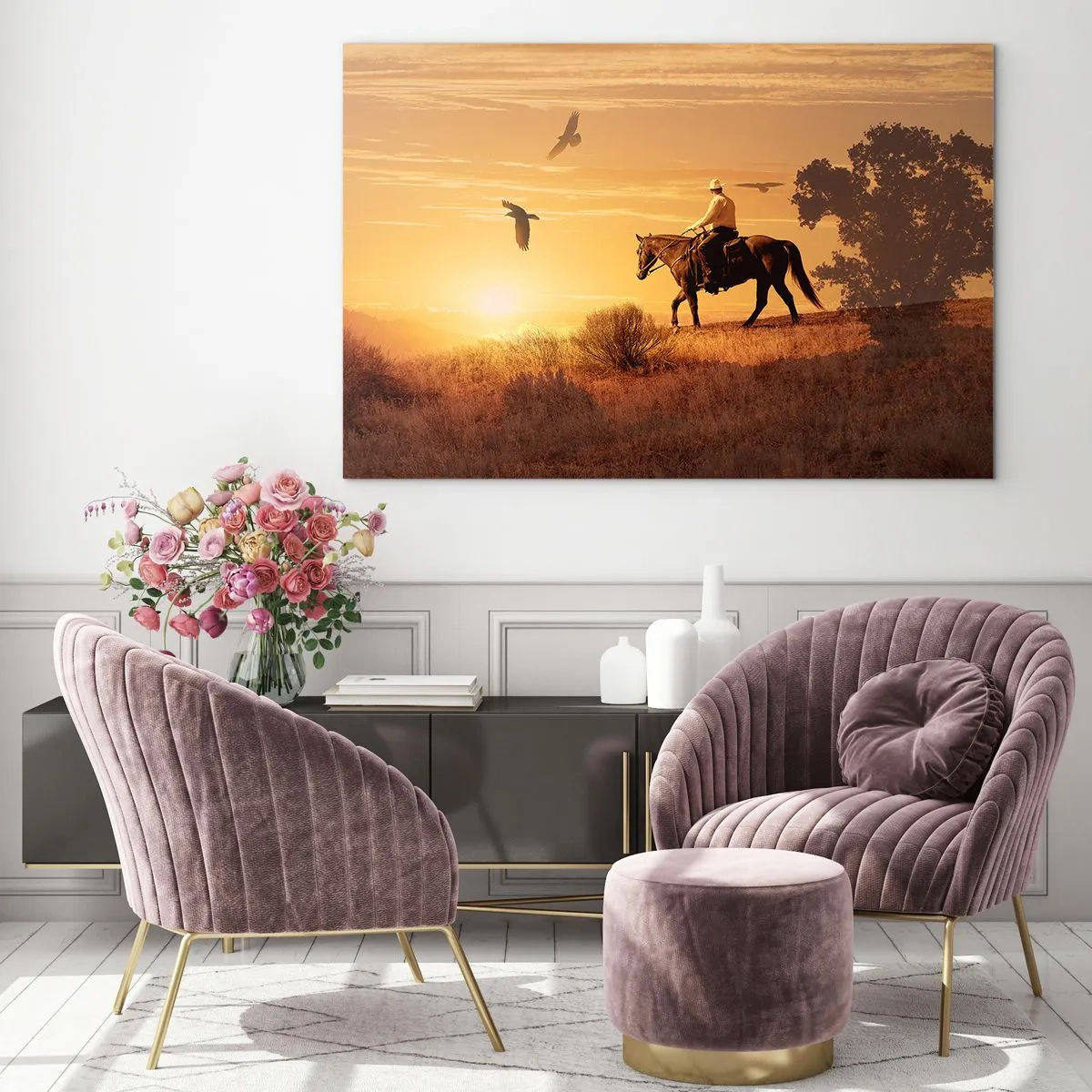 Glass picture - Alone through the Prairie - 120x80 cm