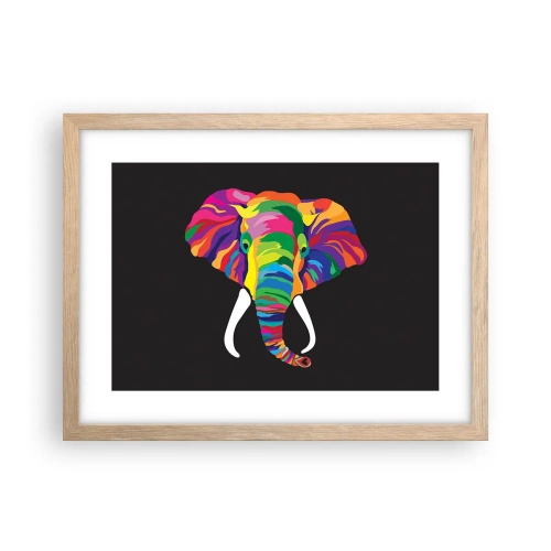 Poster in light oak frame - Elephant That Enjoyed Rainbow Bath - 40x30 cm
