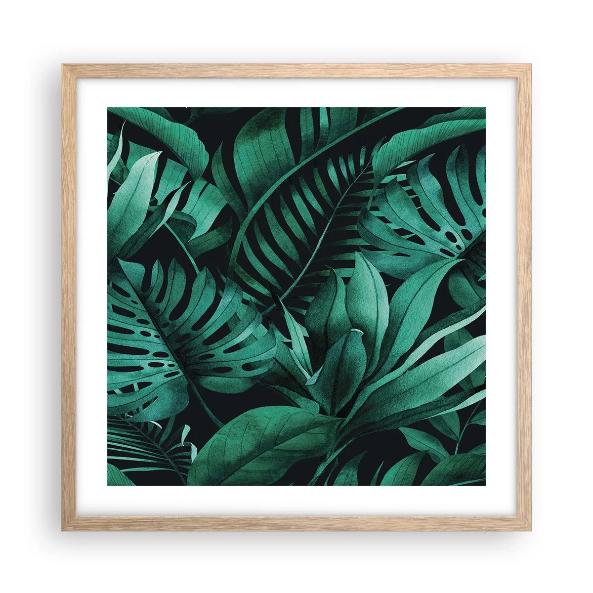 Poster in light oak frame - Depth of Tropical Green - 50x50 cm