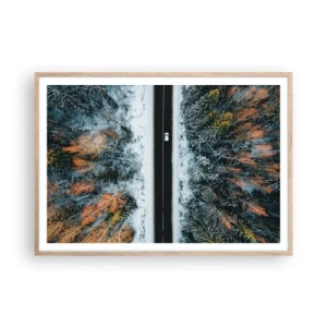 Poster in light oak frame - Through a Wintery Forest - 100x70 cm