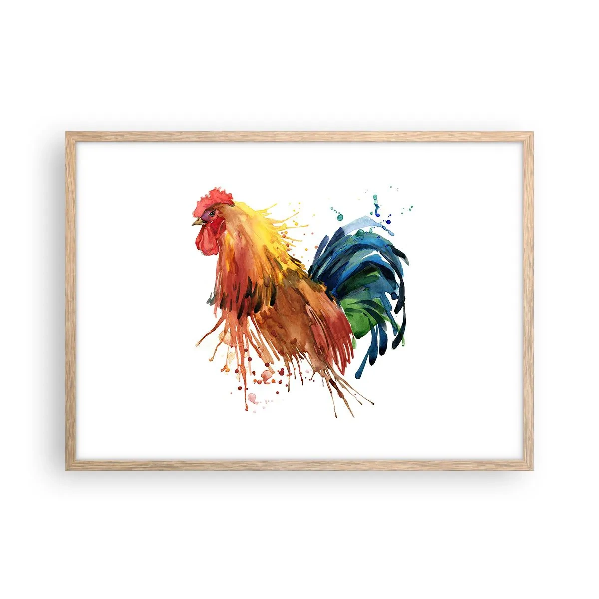 Poster in light oak frame - King Rooster - 70x50 cm