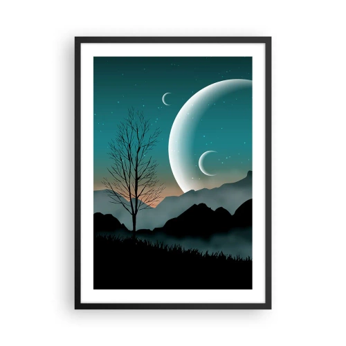 Poster in black frame - Artistic landscape with the moon against the backdrop of mountains and trees - 50x70cm - Carnival of a Starry Night - Modern wall decoration for the living room and bedroom ARTTOR