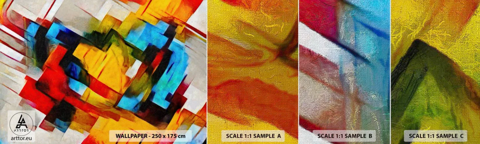 Photo Wallpaper Sample Premium Canvas - Colourful Quilt - Abstraction, Cubism, Piece - 100x30 cm