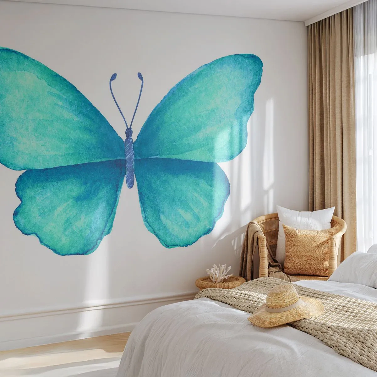 Photo Wallpaper Standard Eco - Turquoise by Nature - Butterfly, For children, Graphics - 450x315 cm