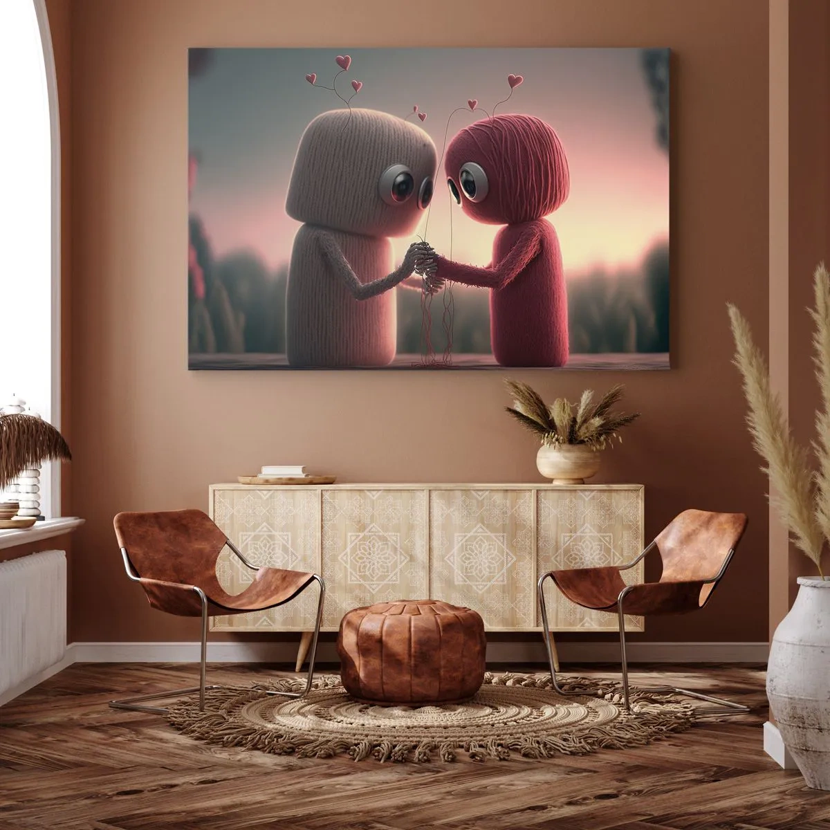 Canvas picture - Yarn characters in a charming heart-themed setting - 70x50cm - Everyone Is Allowed to Love - Modern wall decoration for the living room and bedroom ARTTOR