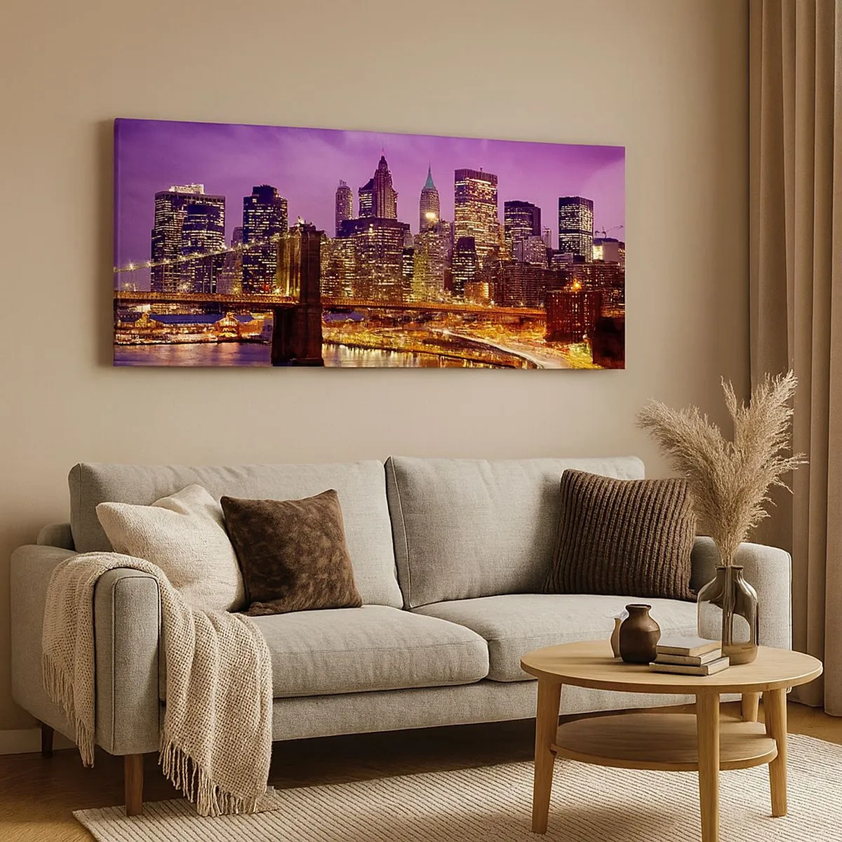 Canvas picture - Violet and Gold Manhattan - 100x40 cm
