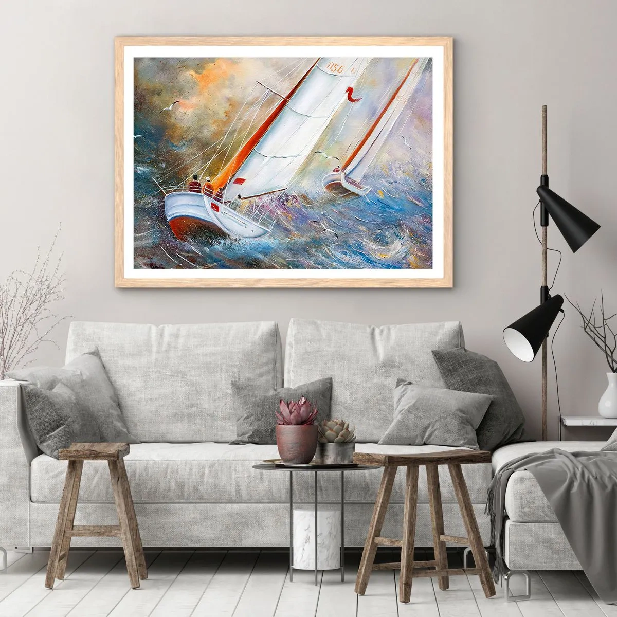 Poster in light oak frame - Running on the Waves - 100x70 cm