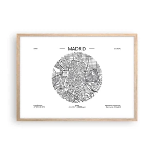 Poster in light oak frame - Anatomy of Madrid - 70x50 cm