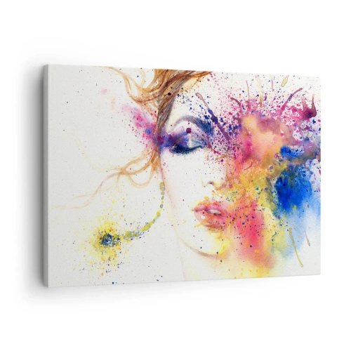 Canvas picture - An artistic portrait of a woman in expressive watercolor colors. - 70x50cm - Rainbow Dizziness - Modern wall decoration for the living room and bedroom ARTTOR