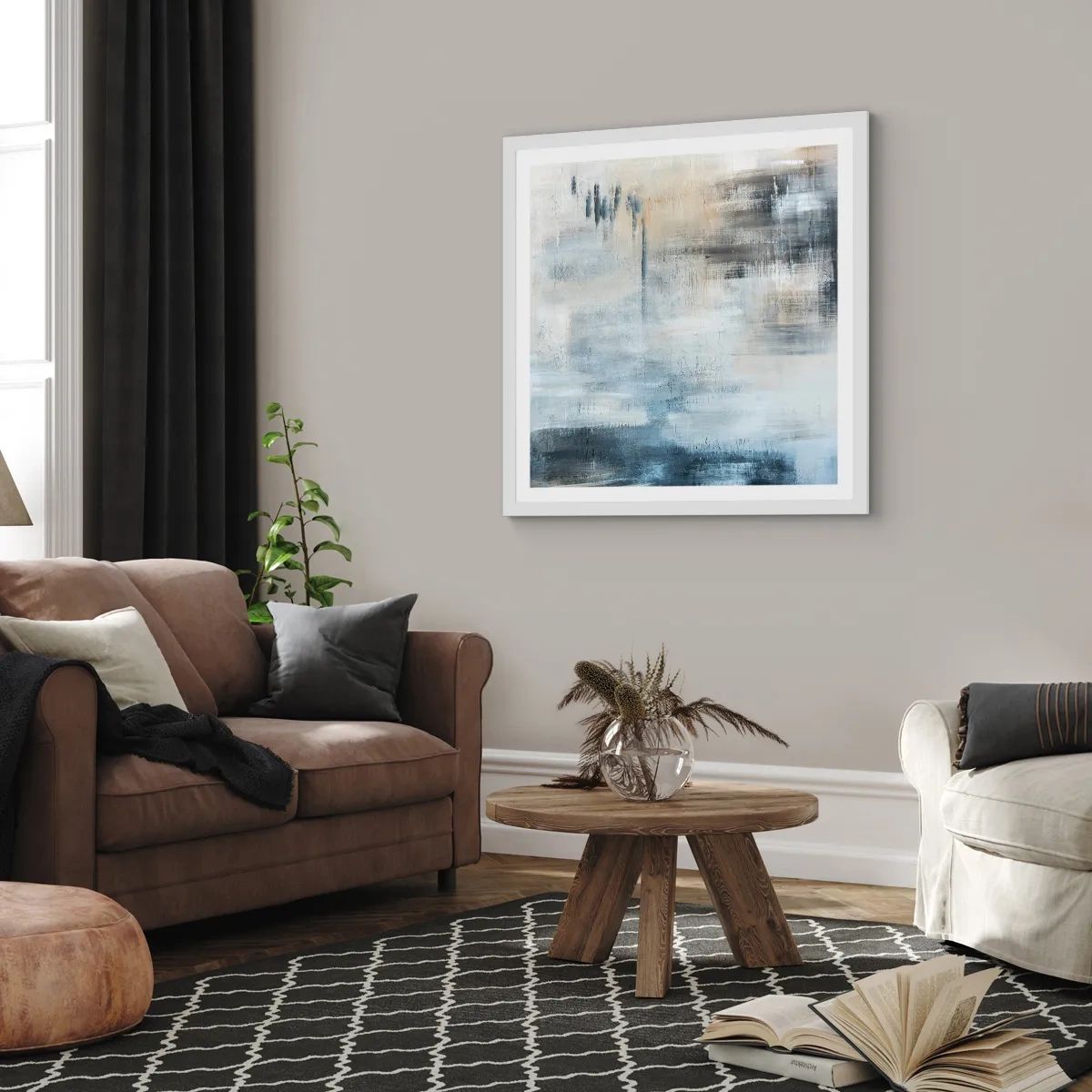 Poster in white frmae - Behind the Curtain of Blue - 40x40 cm