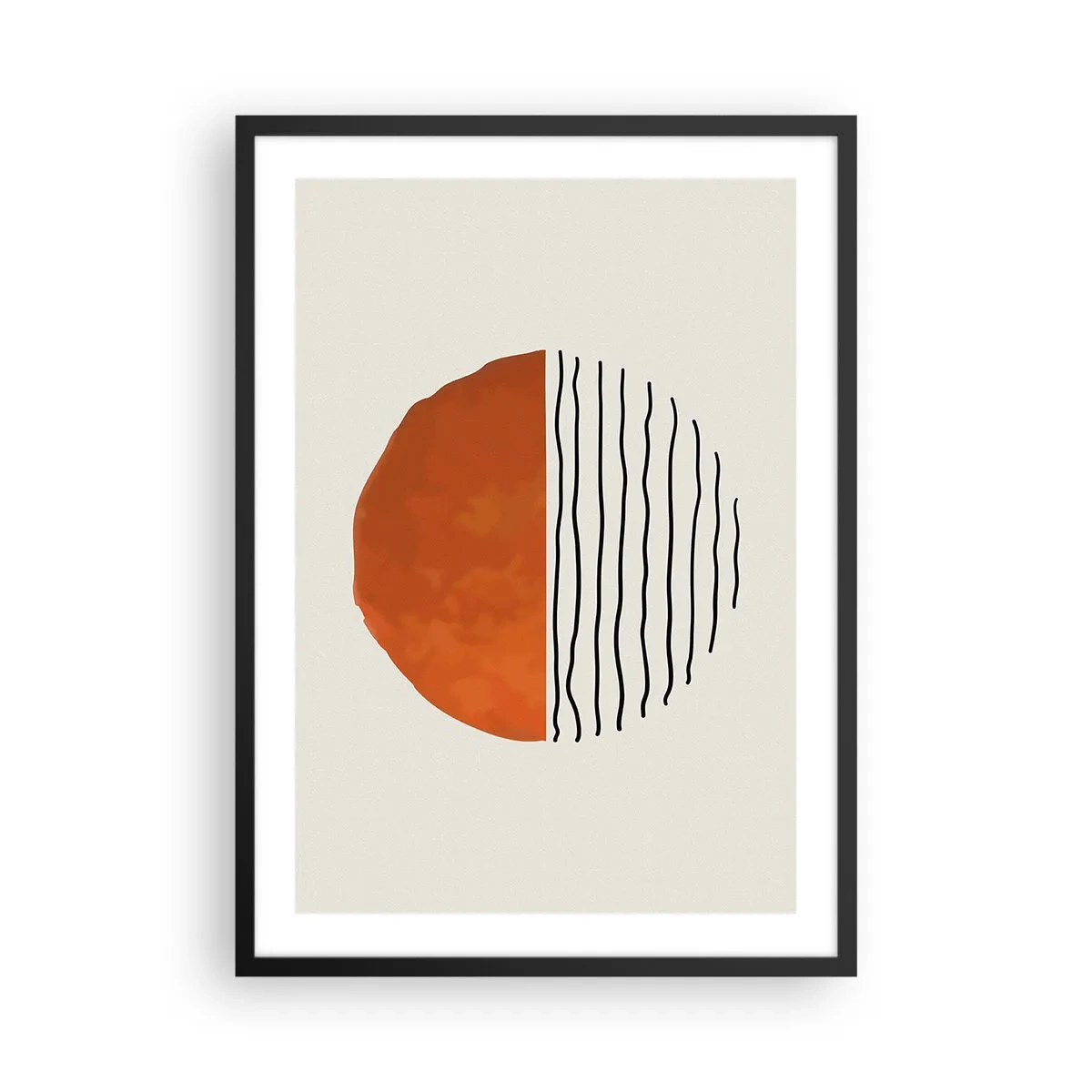 Poster in black frame - Abstract circle with orange and linear half - 50x70cm - In Japanese Style - Modern wall decoration for the living room and bedroom ARTTOR