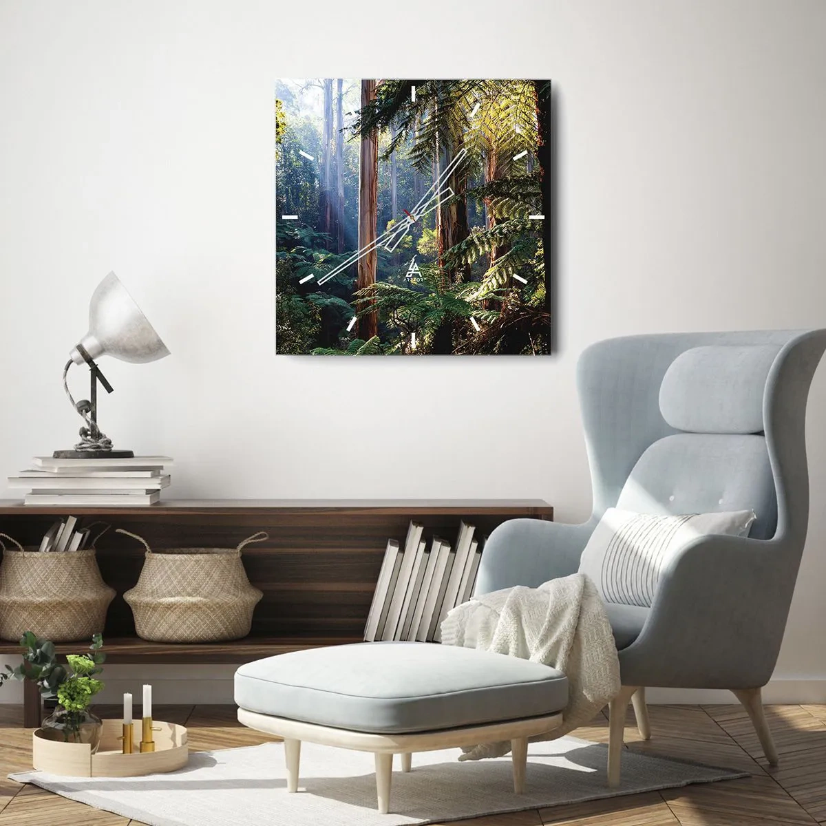 Wall clock - Clock on glass - Tale of a Forest - 30x30 cm