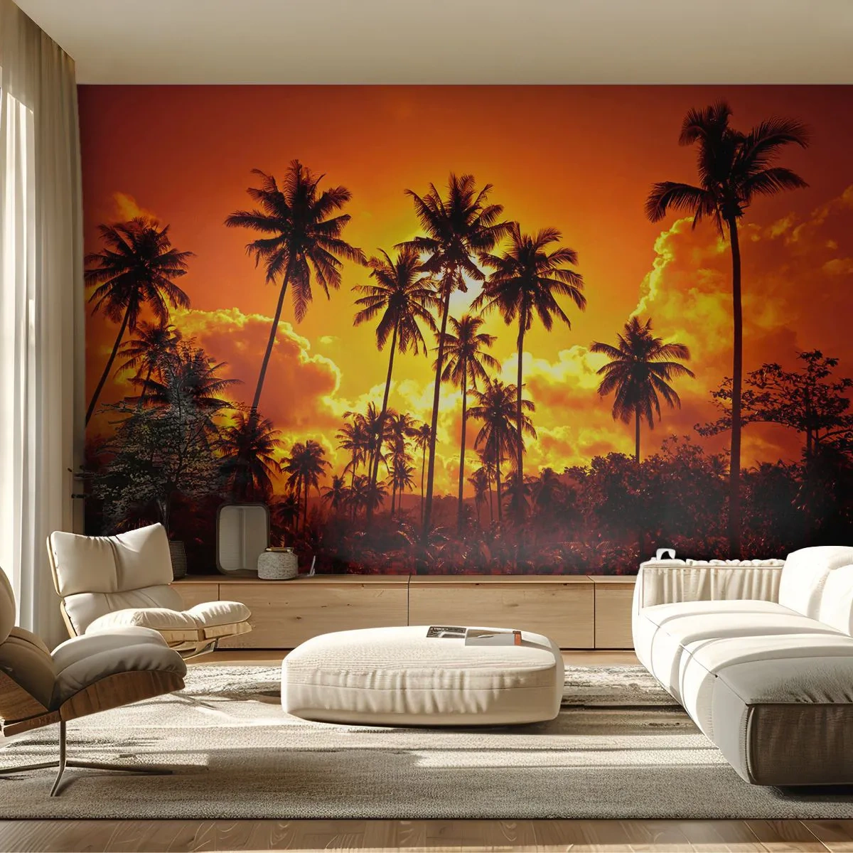 Photo Wallpaper Premium Sand - Blazing Sun - Palm trees, Tropics, Sun - 350x256 cm