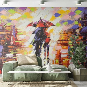 Photo Wallpaper Standard Eco - Together through Night and Rain - Abstraction, Couple in love, Walk in the rain - 400x280 cm