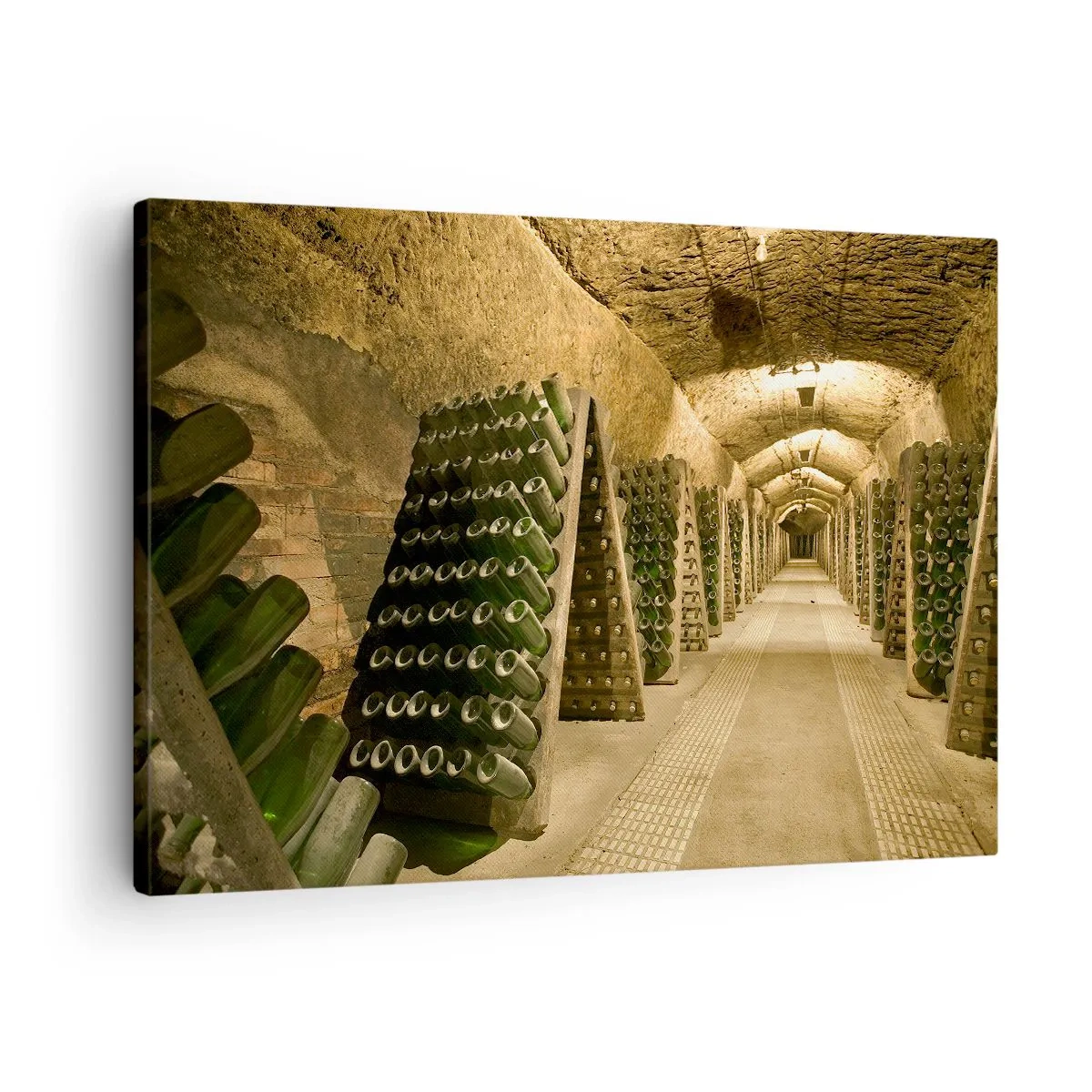 Canvas picture - A vineyard with a cellar full of wine bottles displayed on wooden racks. - 70x50cm - Birth of Taste - Modern wall decoration for the living room and bedroom ARTTOR