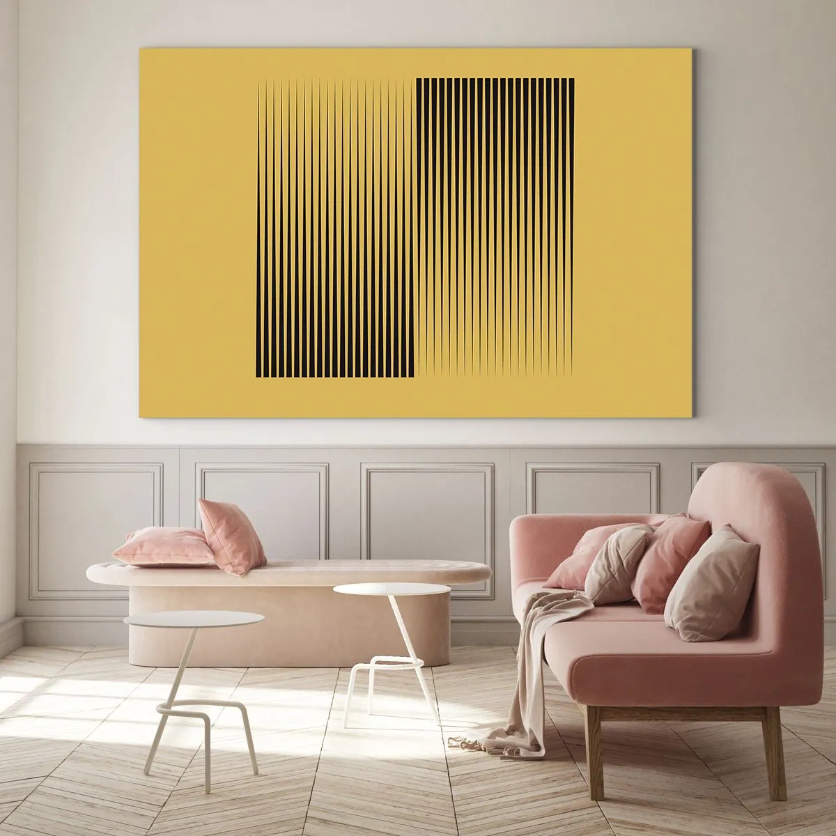 Glass picture - Black vertical lines create a geometric illusion - 70x50cm - Square Opposites - Modern wall decoration for the living room and bedroom ARTTOR