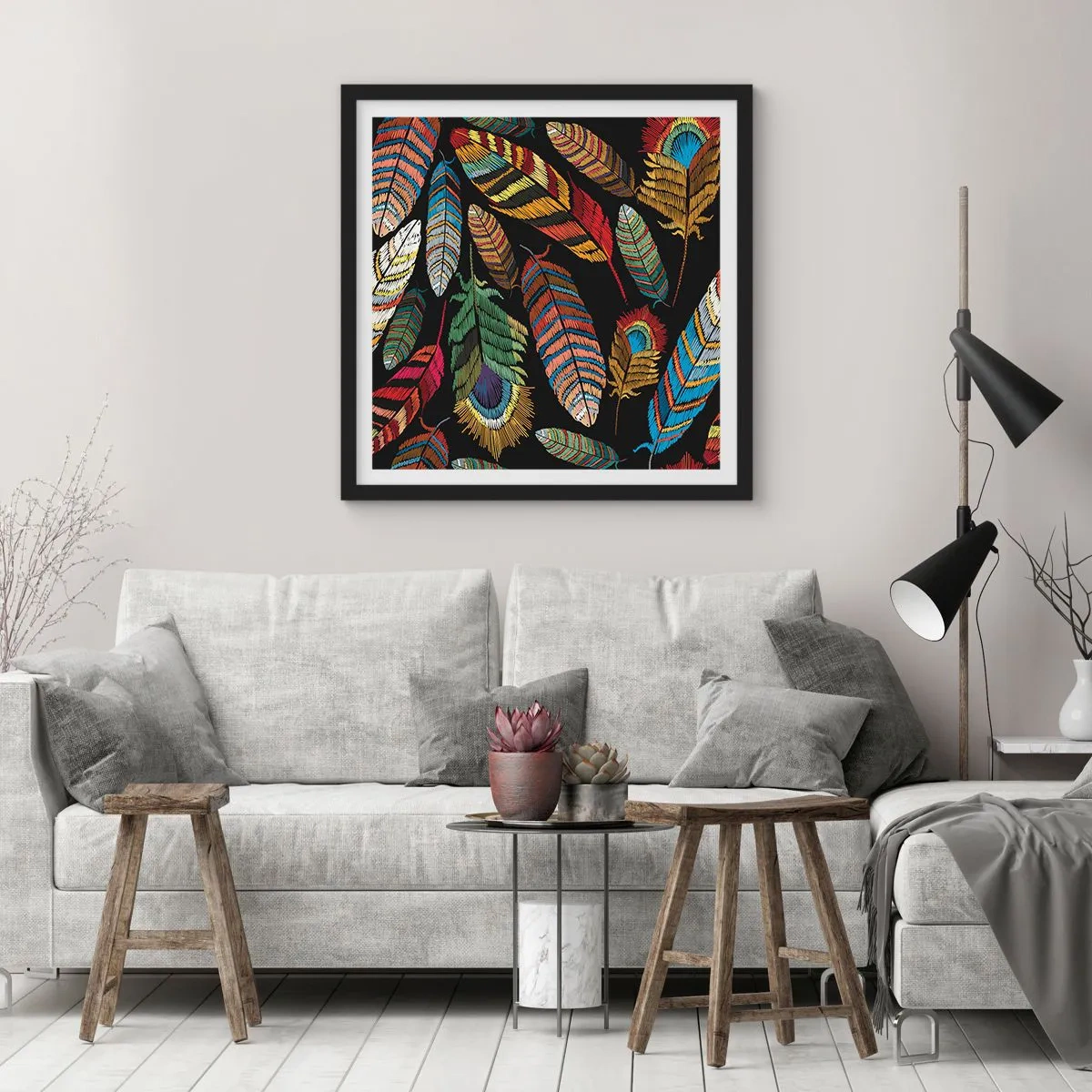 Poster in black frame - Bird Carnival - 40x40 cm