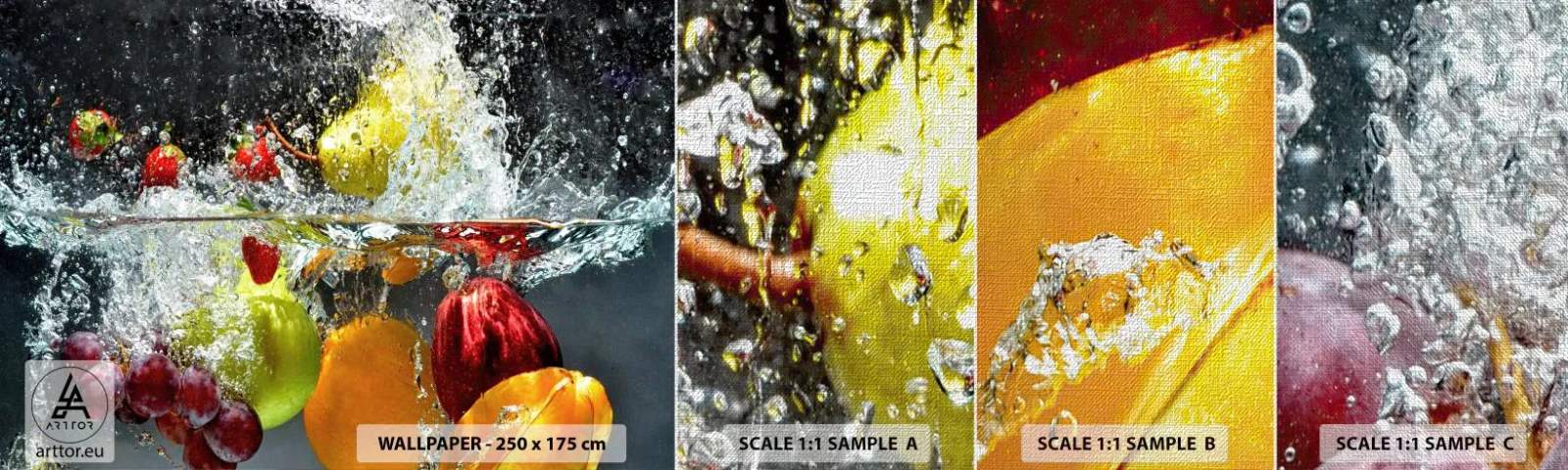 Photo Wallpaper Sample Premium Canvas - Fruity Refreshment - Fruit, Water, Kitchen - 100x30 cm