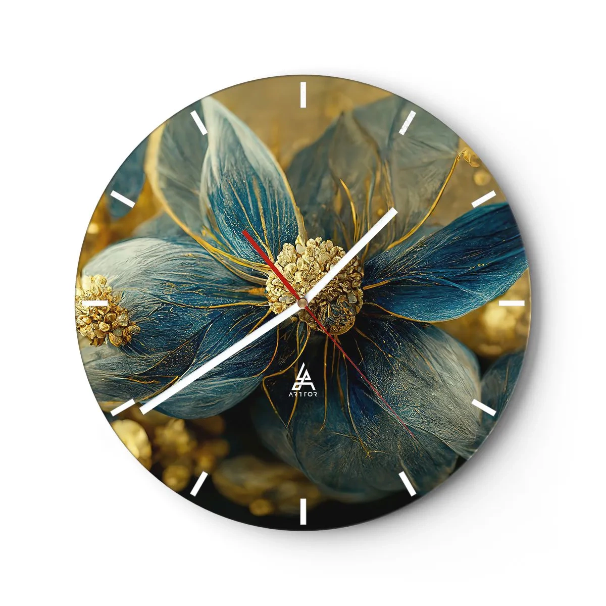 Wall clock - Clock on glass - Blossoming in Gold - 40x40 cm