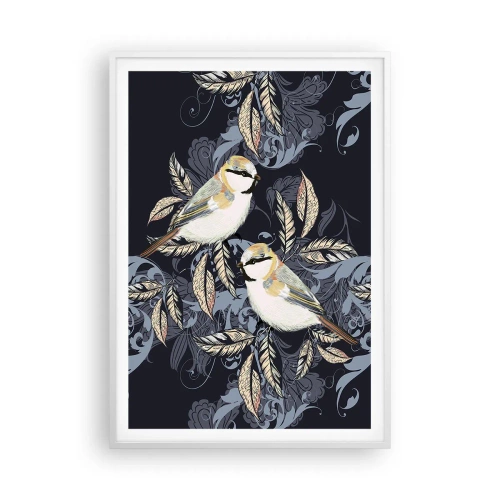 Poster in white frmae - Blue and Yellow Chirp - 70x100 cm