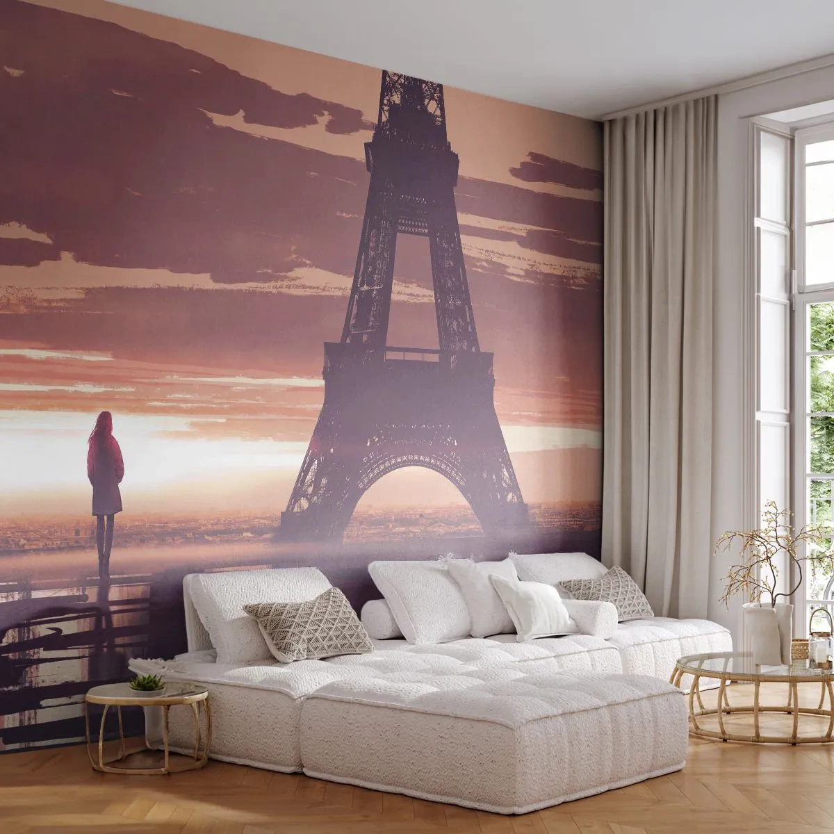 Photo Wallpaper Premium Sand - Only Them Two - City, Eiffel Tower, Paris - 350x256 cm