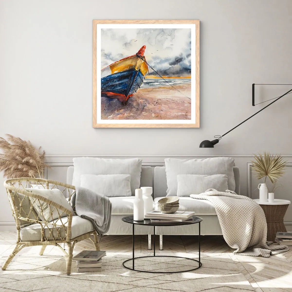 Poster in light oak frame - Rest On the Shore - 30x30 cm