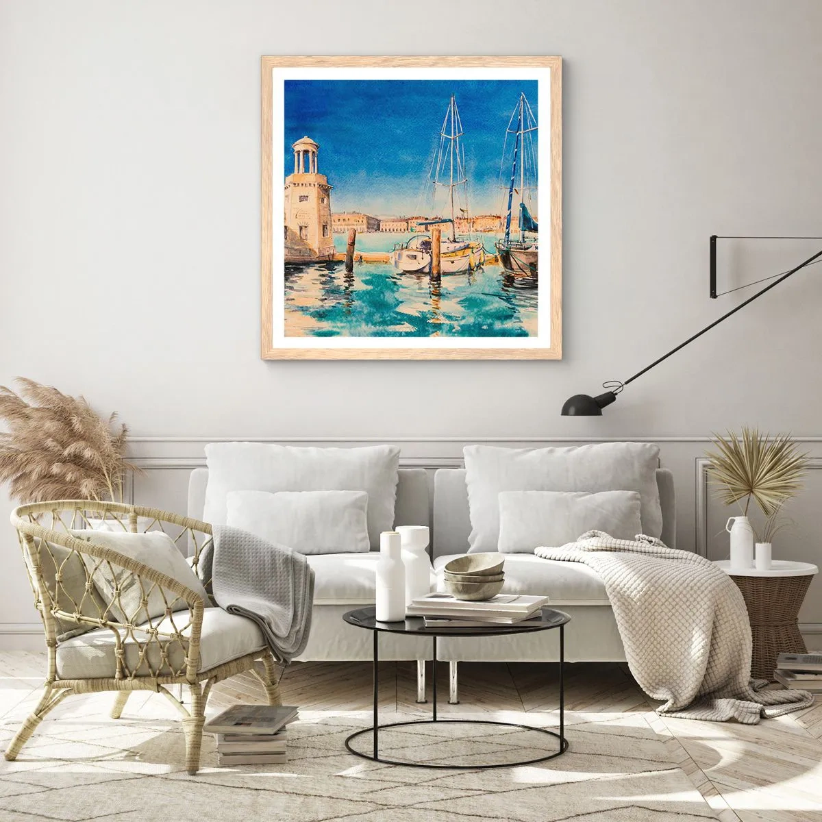 Poster in light oak frame - Sunny Lagoon - 60x60 cm