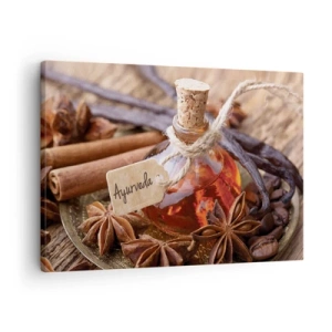 Canvas picture - A bottle of spice oil on a tray - 70x50cm - Unity of Body and Spirit - Modern wall decoration for the living room and bedroom ARTTOR