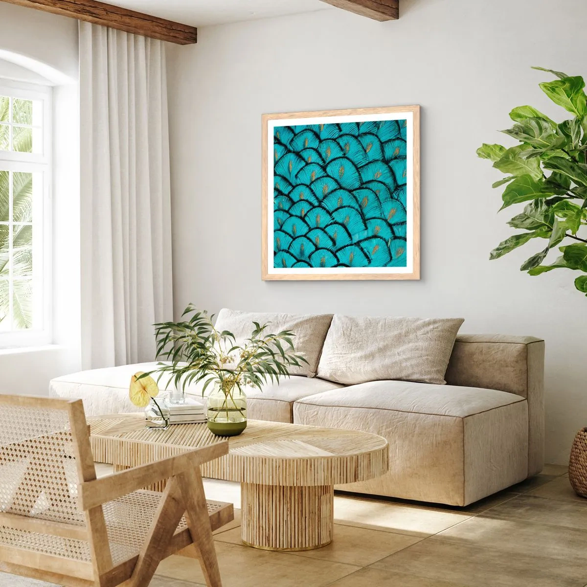 Poster in light oak frame - Great Feather Gala - 40x40 cm