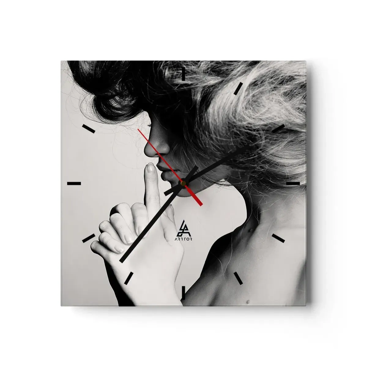 Wall clock - Clock on glass - Listening to Herself - 40x40 cm