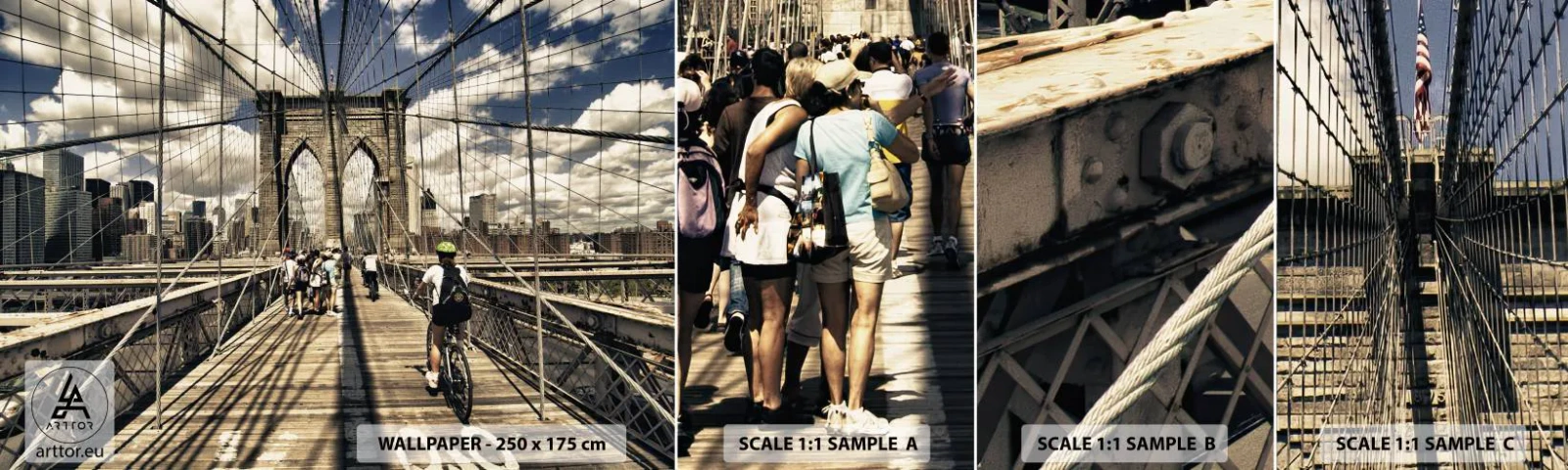 Photo Wallpaper Sample Standard Eco - Straight to the Heart of the City - Brooklyn Bridge, New York, City - 100x30 cm