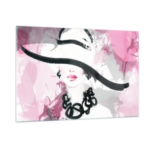 Glass picture - Portrait of a Lady in Black and Pink - 120x80 cm