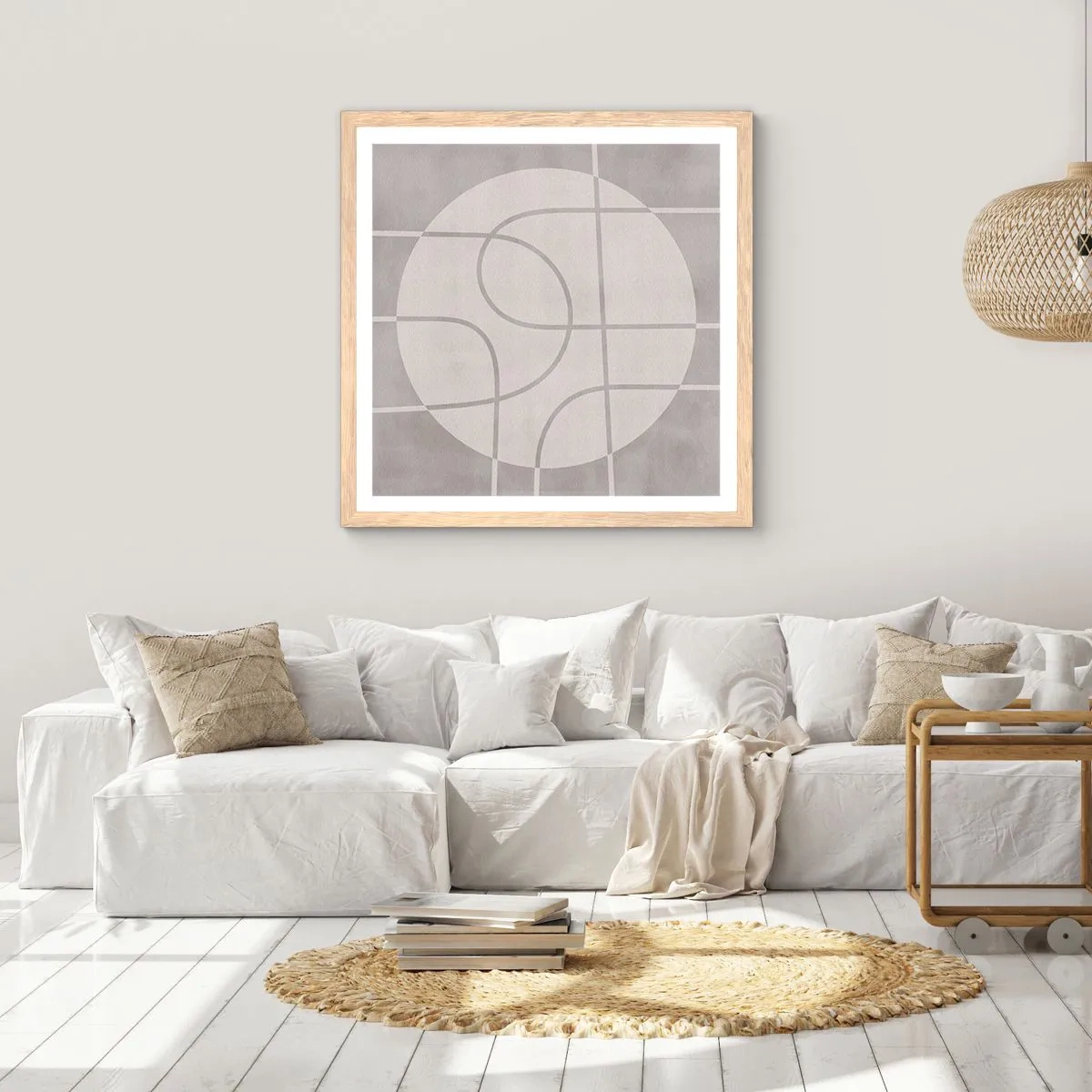 Poster in light oak frame - Circular and Straight - 60x60 cm