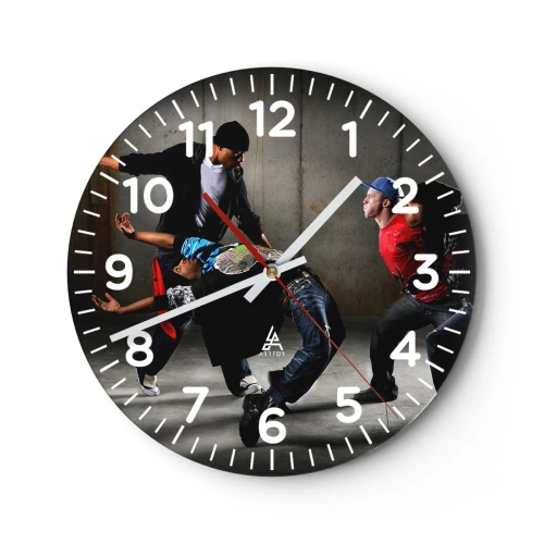 Wall clock - Clock on glass - Dancing with Street Wind - 40x40 cm