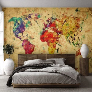 Custom Wallpaper Premium Canvas - Life as a Colourful World Map - World map, Continents, Travels