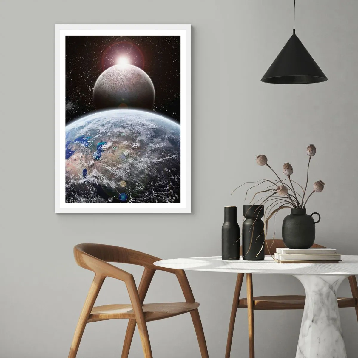 Poster in white frmae - Space Landscape - Sunrise - 70x100 cm