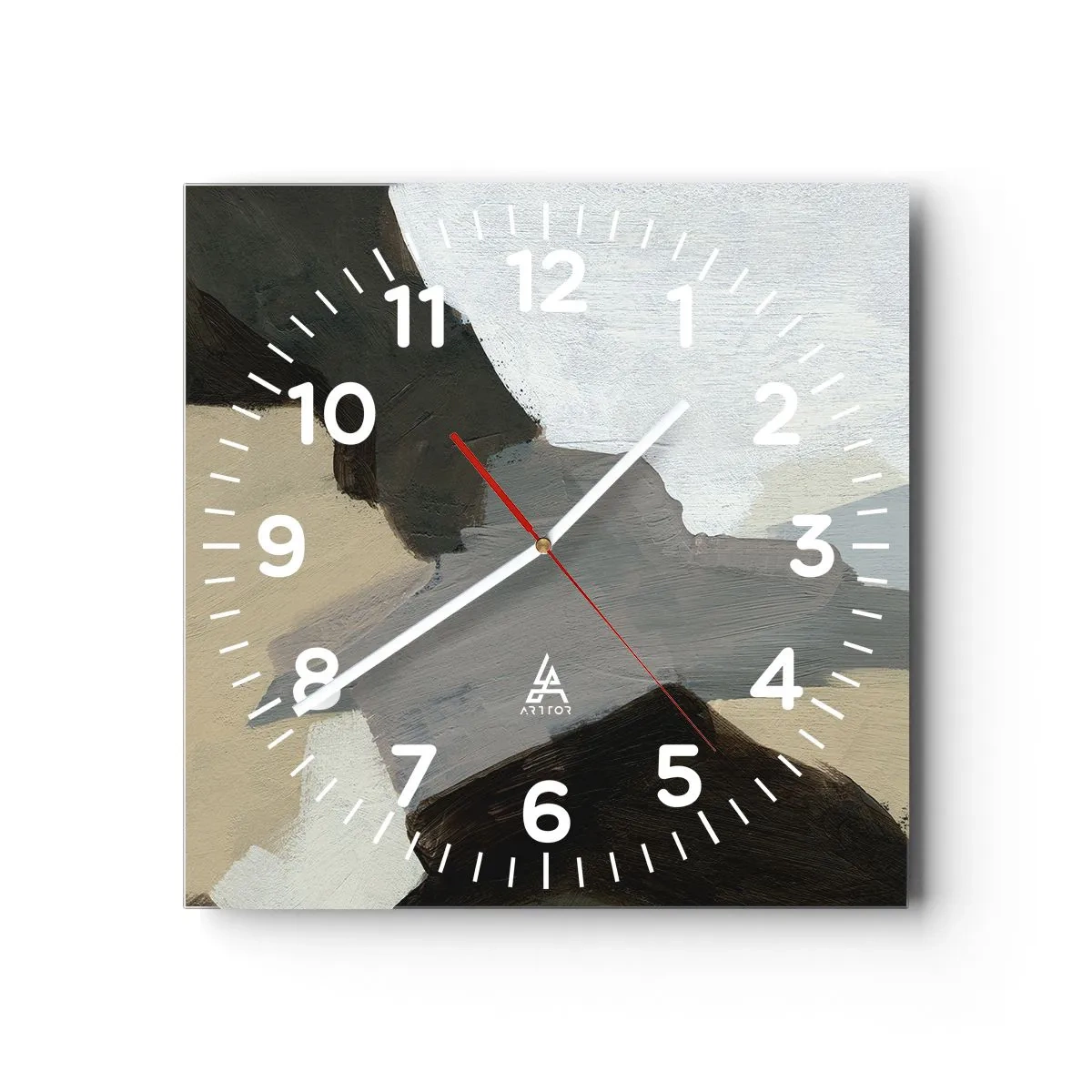 Wall clock - Clock on glass - Abstract: Crossroads of Grey - 40x40 cm