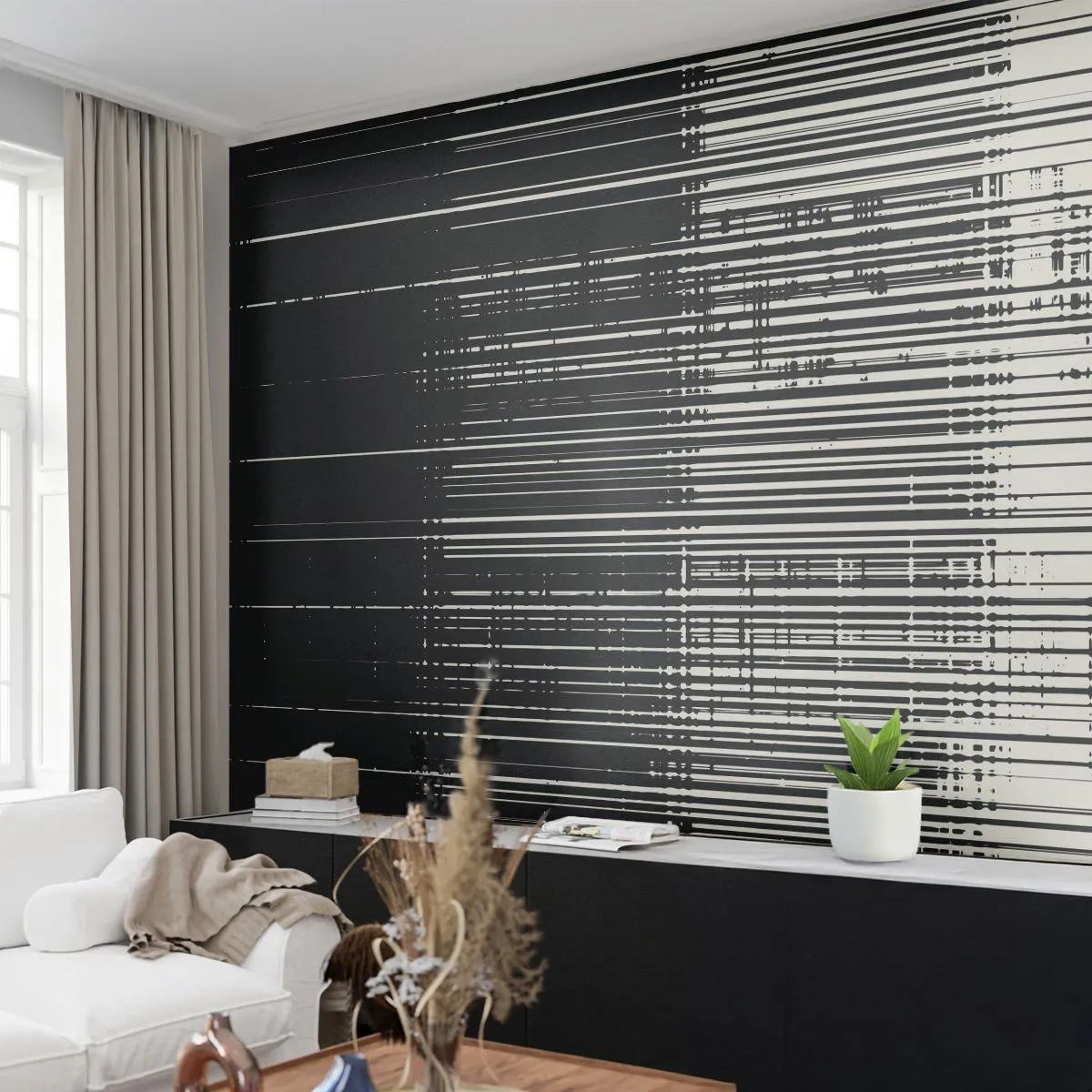 Photo Wallpaper Premium Sand - Waves and Vibrations - Black and white, Barcodes, Lines - 250x175 cm