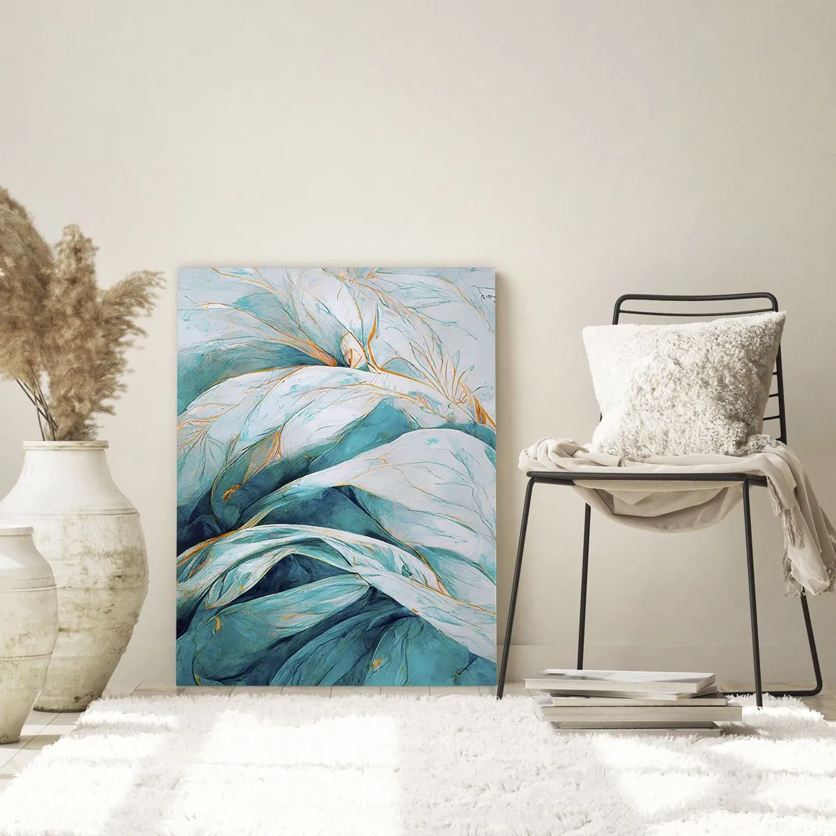 Glass picture - Blue Abstract with a Golden Motif - 70x100 cm