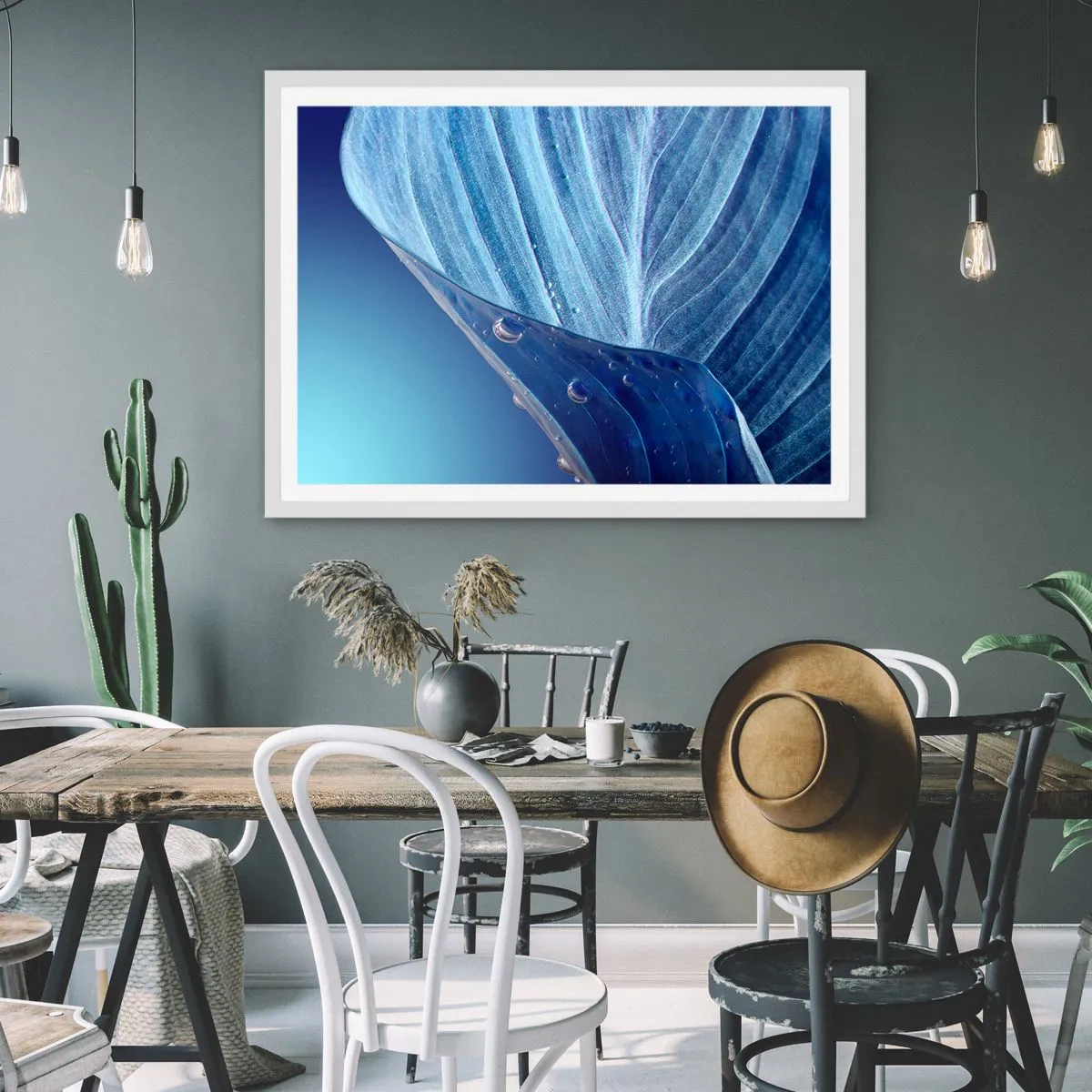 Poster in white frmae - Hidden Drops of Blue - 100x70 cm