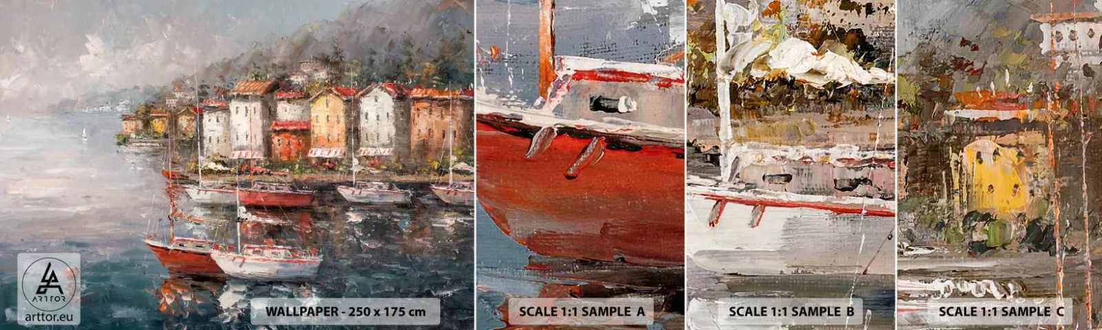 Photo Wallpaper Sample Standard Eco - Romantic Marina - Architecture, Port town, Sailboat - 100x30 cm