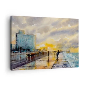 Canvas picture - A picturesque view of the seaside promenade at sunset - 70x50cm - Life On the Coast - Modern wall decoration for the living room and bedroom ARTTOR