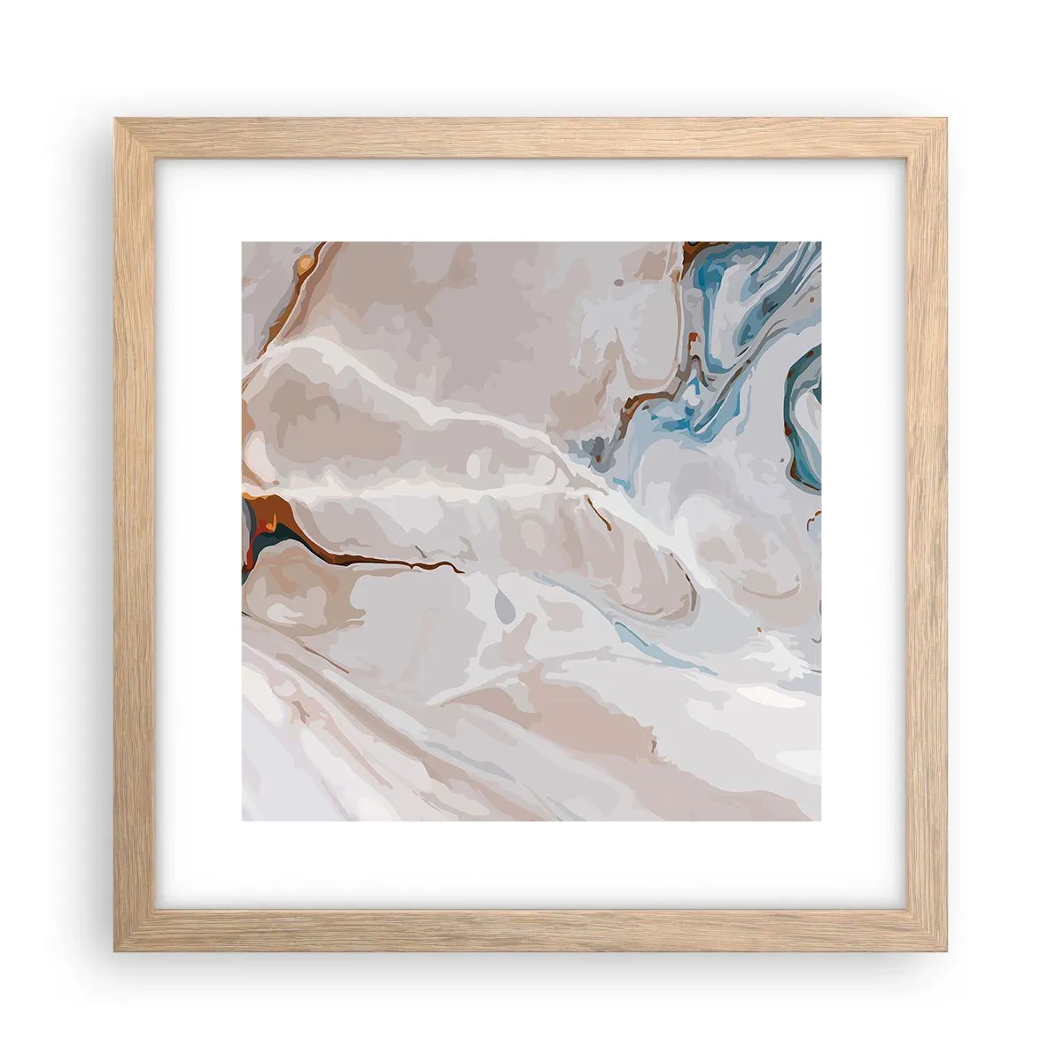 Poster in light oak frame - Blue Meanders under White - 30x30 cm