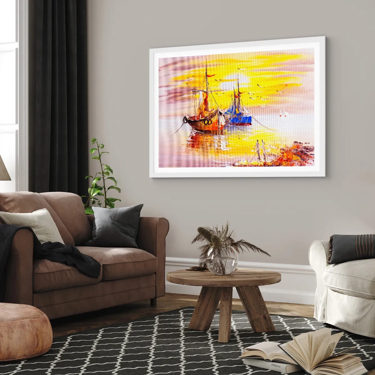 Poster in white frmae - Deserved Rest in Port - 91x61 cm