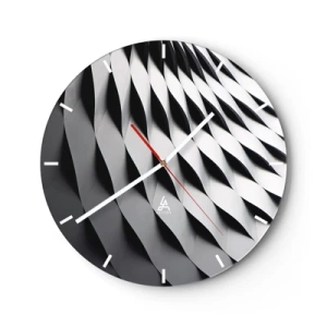 Wall clock - Clock on glass - Black and white wavy architectural structure pattern - 30x30cm - On the Surface of the Wave - Modern wall decoration for the living room, kitchen, and bedroom ARTTOR