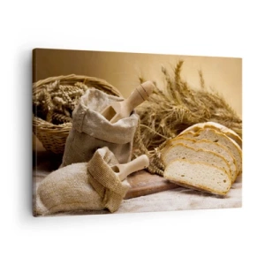 Canvas picture - landscape with bread, flour, and ears of grain in a rustic style. - 70x50cm - Already Sliced - Modern wall decoration for the living room and bedroom ARTTOR
