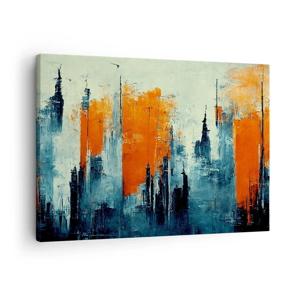 Canvas picture - Abstract cityscape in shades of orange and blue - 70x50cm - Modern Landscape - Modern wall decoration for the living room and bedroom ARTTOR