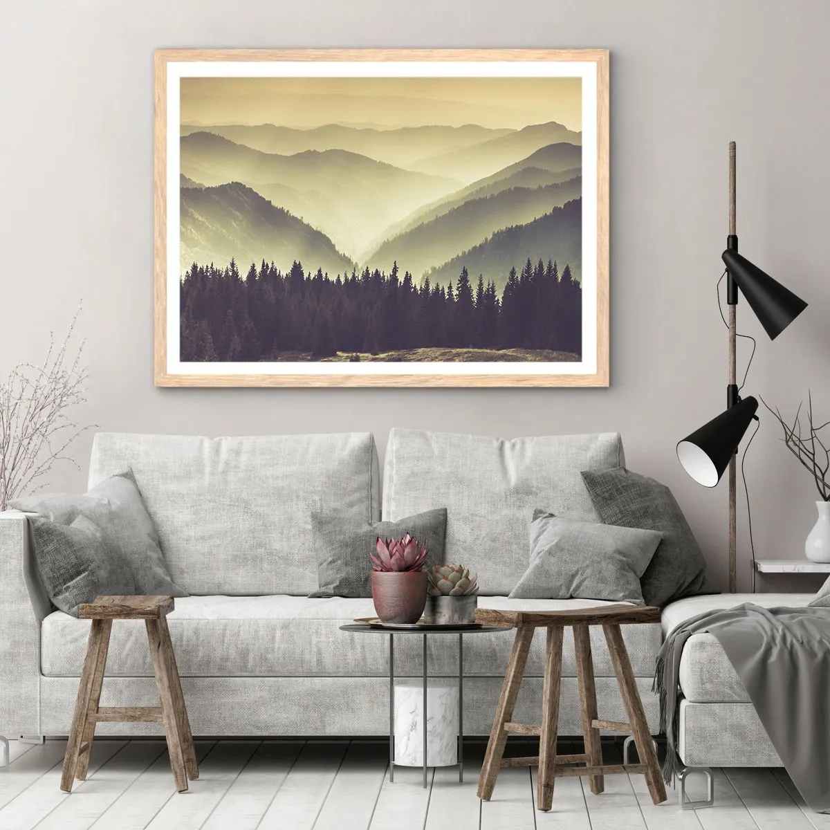 Poster in light oak frame - In a Faraway Land, Past the Mountains - 50x40 cm
